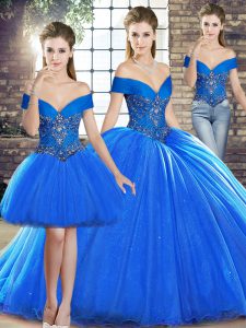 Royal Blue Sleeveless Beading Lace Up 15th Birthday Dress
