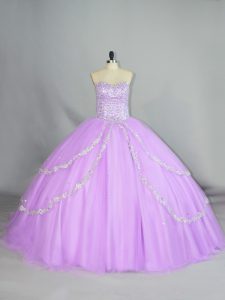 Hot Sale Sweetheart Sleeveless Lace Up Quince Ball Gowns Lavender Tulle