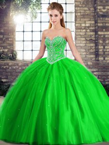 Attractive Green Sweetheart Neckline Beading Sweet 16 Dresses Sleeveless Lace Up