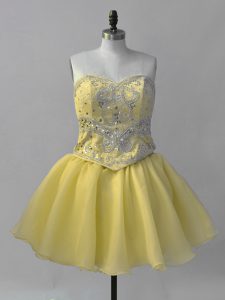 Dazzling Sweetheart Sleeveless Homecoming Dress Mini Length Beading Yellow Organza