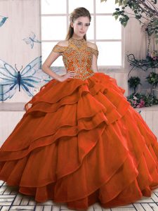 Super Floor Length Ball Gowns Sleeveless Orange 15 Quinceanera Dress Lace Up