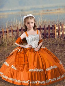 Sleeveless Floor Length Beading and Embroidery Lace Up Child Pageant Dress with Orange Red