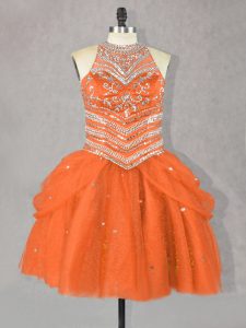 Orange Red Prom Dresses Prom and Party with Beading Halter Top Sleeveless Lace Up