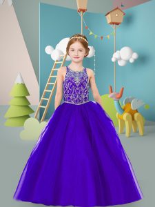 Cute Purple Sleeveless Tulle Zipper Kids Formal Wear for Wedding Party