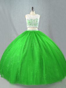Edgy Green Scoop Neckline Beading 15th Birthday Dress Sleeveless Zipper