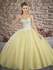 Clearance Sleeveless Brush Train Appliques Lace Up Quinceanera Dresses