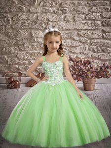 Superior Lace Up Little Girls Pageant Dress Wholesale for Wedding Party with Appliques Sweep Train