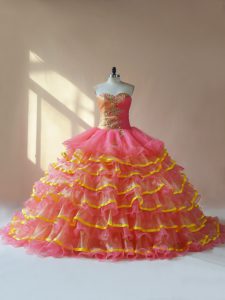 Dazzling Pink Sweet 16 Quinceanera Dress Sweetheart Sleeveless Lace Up
