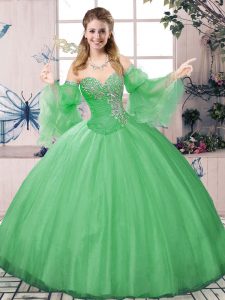 Luxurious Green Tulle Lace Up Sweetheart Long Sleeves Floor Length Quinceanera Dress Beading