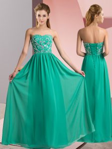 Affordable Sleeveless Floor Length Beading Lace Up with Turquoise