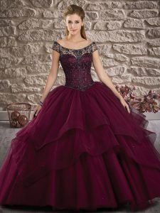 Dark Purple Sleeveless Lace and Ruffled Layers Lace Up Sweet 16 Dress