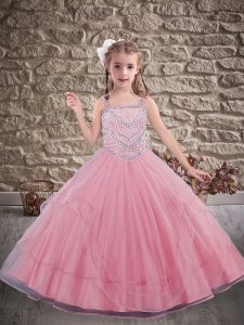 High End Beading Little Girl Pageant Gowns Watermelon Red Lace Up Sleeveless Brush Train