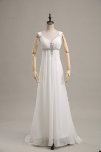 Admirable Empire Sleeveless White Prom Dresses Brush Train Lace Up