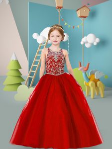 New Style Floor Length Ball Gowns Sleeveless Wine Red Pageant Gowns For Girls Zipper
