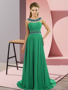 Top Selling Green Homecoming Dress Chiffon Brush Train Sleeveless Beading