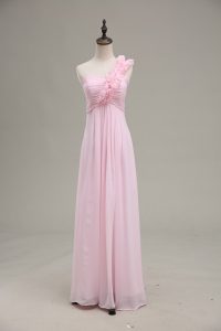 Delicate One Shoulder Sleeveless Zipper Prom Dresses Baby Pink Chiffon