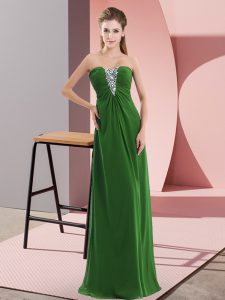 Customized Green Chiffon Zipper Sweetheart Sleeveless Floor Length Homecoming Dress Beading