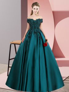 Teal Sleeveless Lace Floor Length Quinceanera Gowns