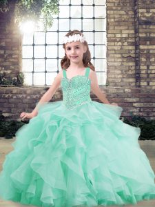 Beading and Ruffles Kids Pageant Dress Apple Green Lace Up Sleeveless Floor Length