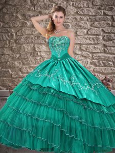 Sweet Turquoise Sweet 16 Quinceanera Dress Military Ball and Sweet 16 and Quinceanera with Embroidery and Ruffled Layers