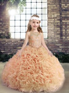 Eye-catching Peach Sleeveless Lace Up Little Girls Pageant Gowns for Party and Wedding Party