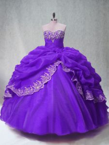 Glamorous Ball Gowns Quinceanera Dress Purple Sweetheart Organza Sleeveless Floor Length Lace Up
