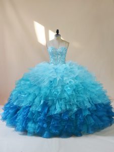 Designer Beading and Ruffles Sweet 16 Dresses Multi-color Lace Up Sleeveless Floor Length