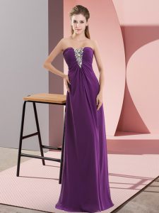 Spectacular Dark Purple Sleeveless Beading Floor Length Prom Dress