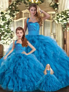 Tulle Sleeveless Floor Length 15 Quinceanera Dress and Ruffles