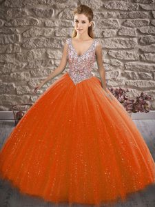 Floor Length Ball Gowns Sleeveless Orange Red Quinceanera Gown Zipper
