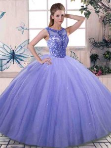 Popular Lavender Lace Up Quinceanera Dress Beading Sleeveless Floor Length