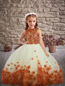 Multi-color Ball Gowns Lace and Appliques Pageant Gowns For Girls Backless Tulle Sleeveless Floor Length