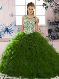 Scoop Sleeveless Organza 15 Quinceanera Dress Beading and Ruffles Lace Up