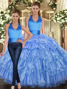 Beautiful Baby Blue Lace Up Sweet 16 Dresses Ruffles and Pick Ups Sleeveless Floor Length