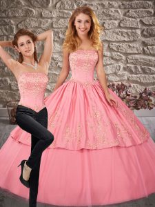 Sleeveless Brush Train Embroidery Lace Up Sweet 16 Quinceanera Dress