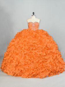 Orange Sleeveless Organza Lace Up Quince Ball Gowns for Sweet 16 and Quinceanera