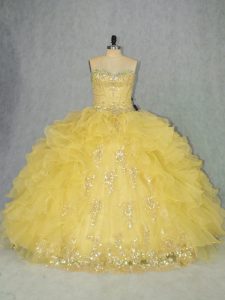 Smart Ball Gowns Sweet 16 Dresses Yellow Sweetheart Organza Sleeveless Floor Length Lace Up