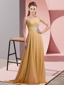 Shining Gold Sleeveless Chiffon Lace Up Prom Party Dress for Prom and Party and Military Ball