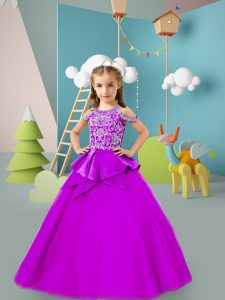 Beading Little Girls Pageant Gowns Purple Zipper Sleeveless Floor Length