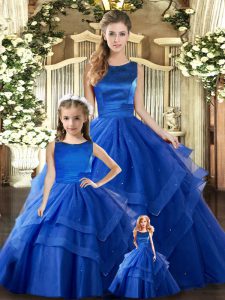 Best Tulle Sleeveless Floor Length Quince Ball Gowns and Ruffled Layers