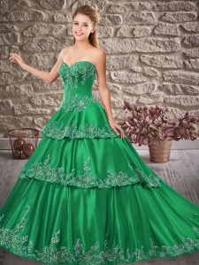Free and Easy Green Sleeveless Appliques Lace Up Sweet 16 Dresses