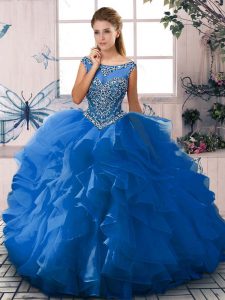 Classical Blue Sleeveless Organza Zipper Quinceanera Gowns for Sweet 16 and Quinceanera