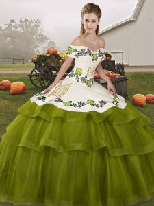 Glittering Sleeveless Brush Train Lace Up Embroidery and Ruffled Layers Quinceanera Gown