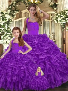 Eye-catching Purple Sleeveless Floor Length Ruffles Lace Up Vestidos de Quinceanera