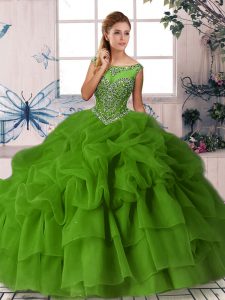 Stunning Ball Gowns Sleeveless Green Vestidos de Quinceanera Brush Train Zipper