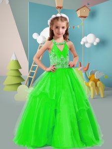 Attractive Sleeveless Floor Length Beading and Embroidery Zipper Child Pageant Dress with