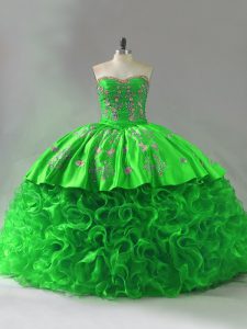 Amazing Sweetheart Sleeveless Brush Train Lace Up Quinceanera Dress Fabric With Rolling Flowers