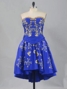 Modest A-line Evening Dress Royal Blue Sweetheart Taffeta Sleeveless Mini Length Lace Up