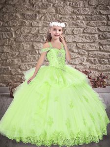 Modern Beading and Appliques Little Girls Pageant Dress Wholesale Yellow Green Lace Up Sleeveless Floor Length