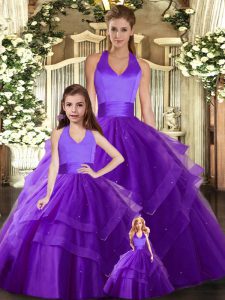 Luxurious Tulle Sleeveless Floor Length Sweet 16 Dresses and Ruching